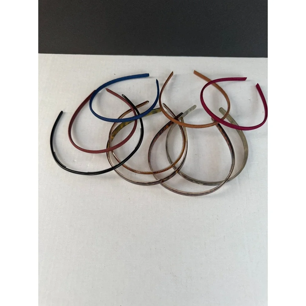 Assorted Slim Headband Lot 7pc Tortoiseshell Fabric Wrapped Black Navy Burgundy